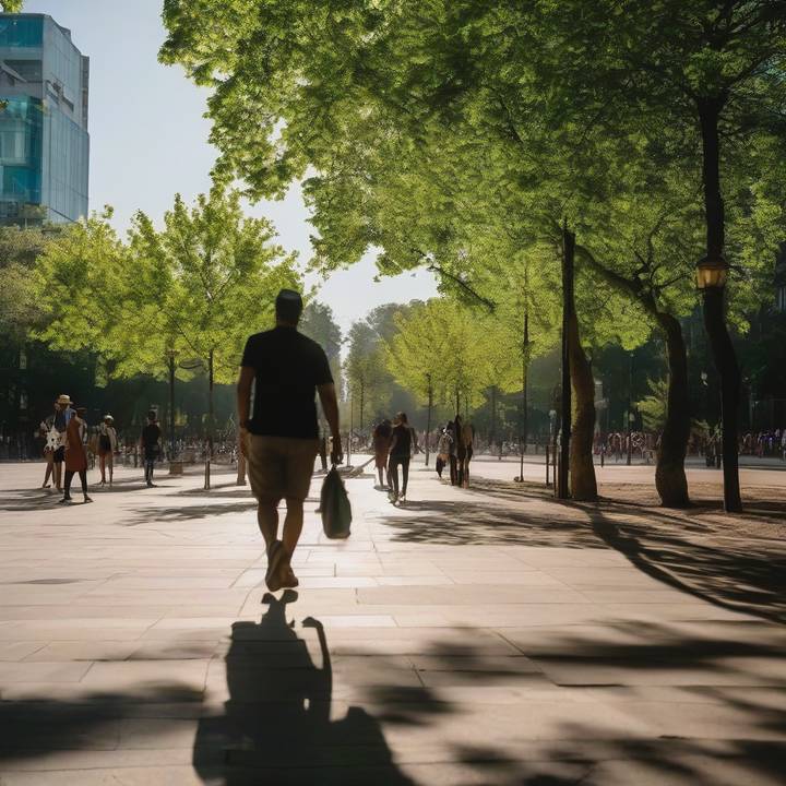 Person walking outdoors with a gentle stride, reducing low back pain risk.