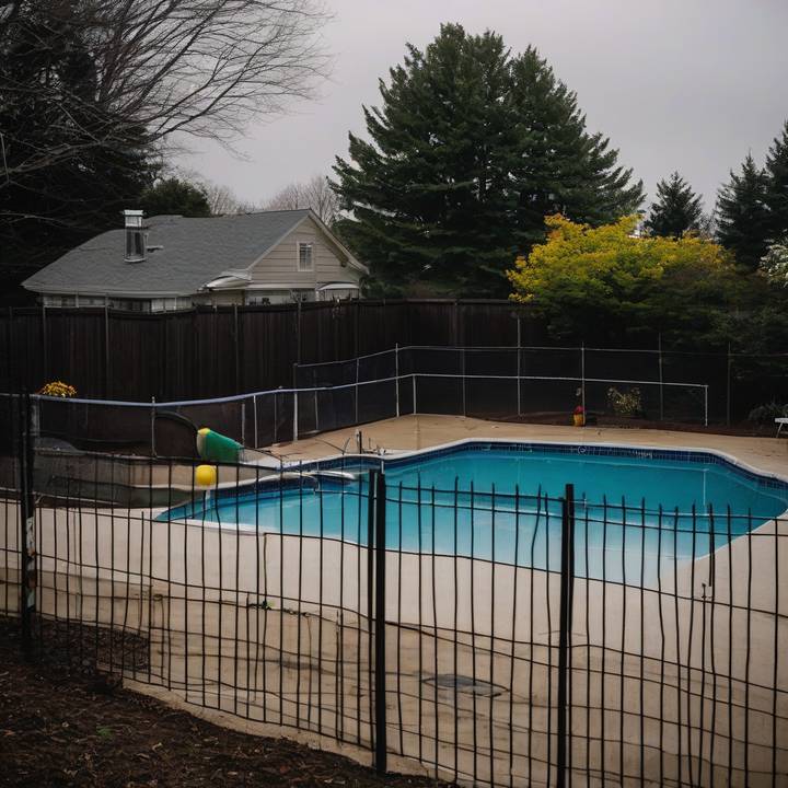 Backyard pool with recall notice, following child drowning deaths nationwide.