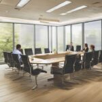 Business professionals analyzing data on a digital screen together.