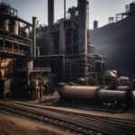 Coal-processing plant stands idle after closure, reducing local air pollution.