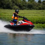 Jet ski in distress after accident on choppy waters with rescuers nearby