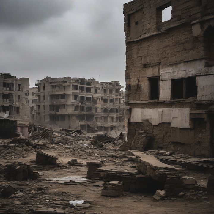 People in Gaza gather near damaged buildings and rubble-filled streets.
