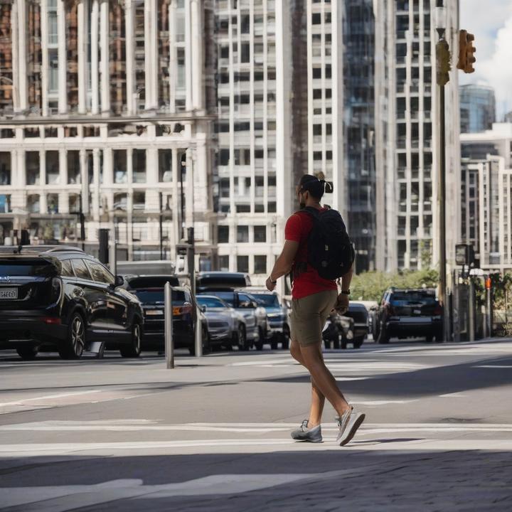 Person walking with a fitness tracker on their wrist outdoors.