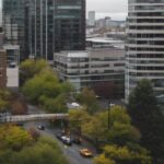 Researchers measuring noise levels on a busy Portland street corner.