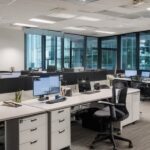Employee reviewing project plan on computer before starting work.